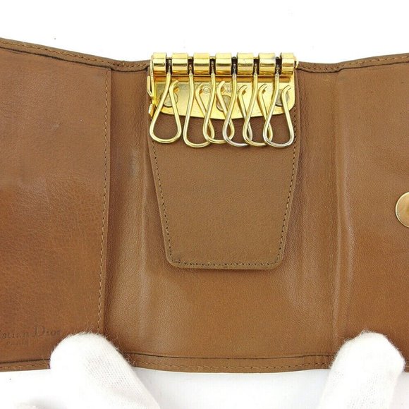 DIOR Key Case Honeycomb Beige PVC x Leather Authentic - Picture 6 of 10